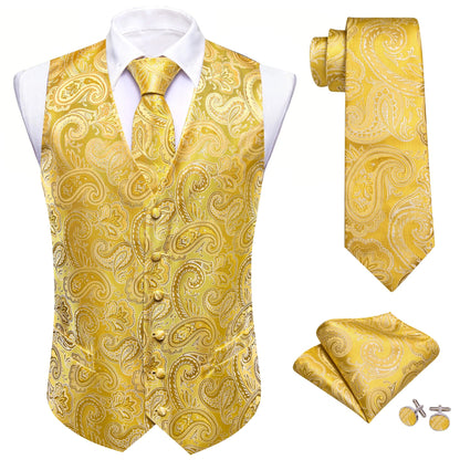 Men's Suit Vest with Matching Tie | Jacquard Paisley Waistcoat for Weddings & Formal Events