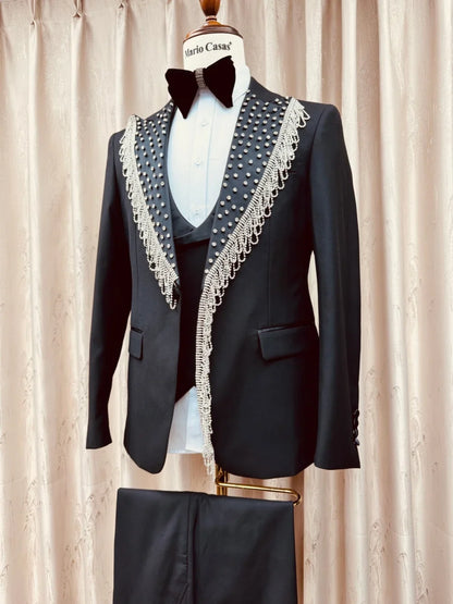 Opulent Silver Crystal Man Suit Set 3 Pieces Party Prom Wear Premium Classy Men's Slim Fit Suits Wedding Groom Sets S-3XL Tuxedo