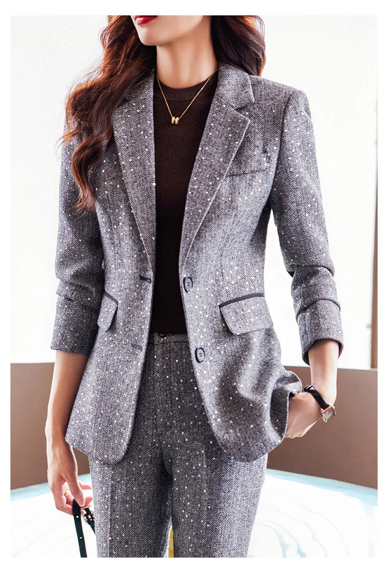 High Quality Fabric Women Business Suits With Pants and Blazer Coat Professional Autumn Winter Office Ladies Pantsuits Blazers