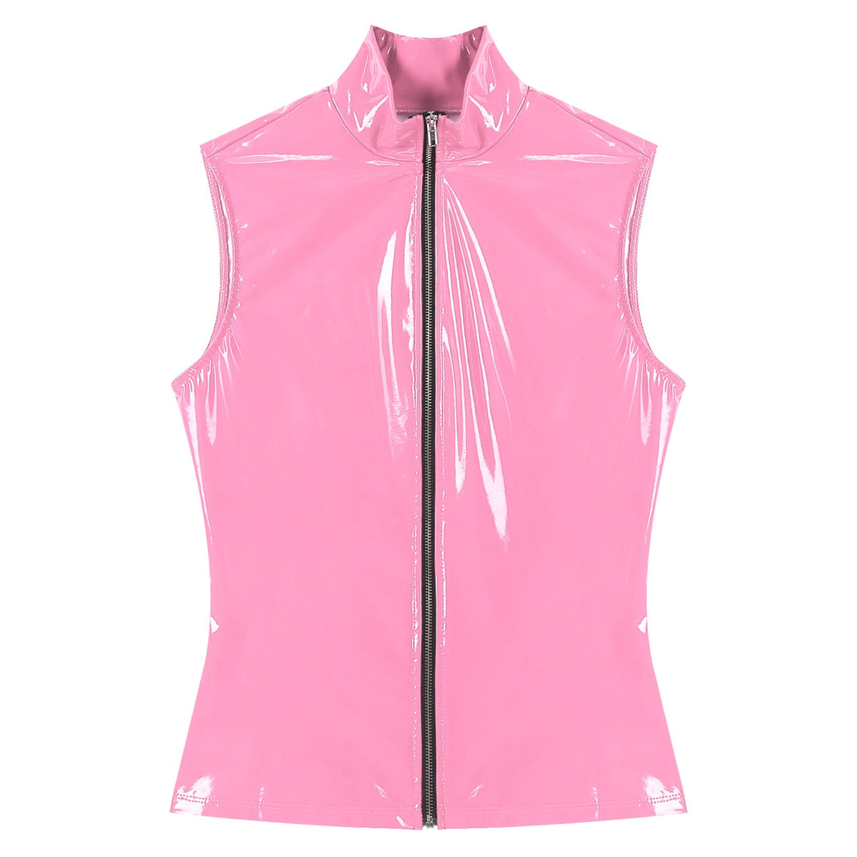Adults Wet Look Sleeveless Waistcoat Women Fashion Zipper Vest Patent Leather Tops Vests Nightclub Clubwear Clubbing Costume