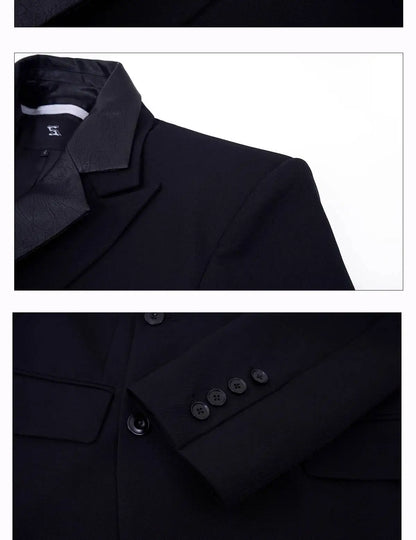 Luxury Social Clothes Men's Fashion Detachable Leather Neck Design Blazer Coat Men's 2025 Double Breasted Jacket JY4350