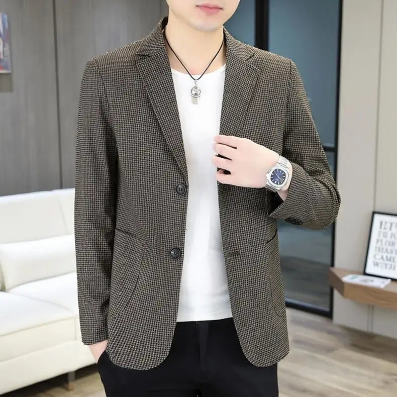 Men's Plaid Blazer for Casual Business Spring Autumn | Khaki Dark Gray Light Gray