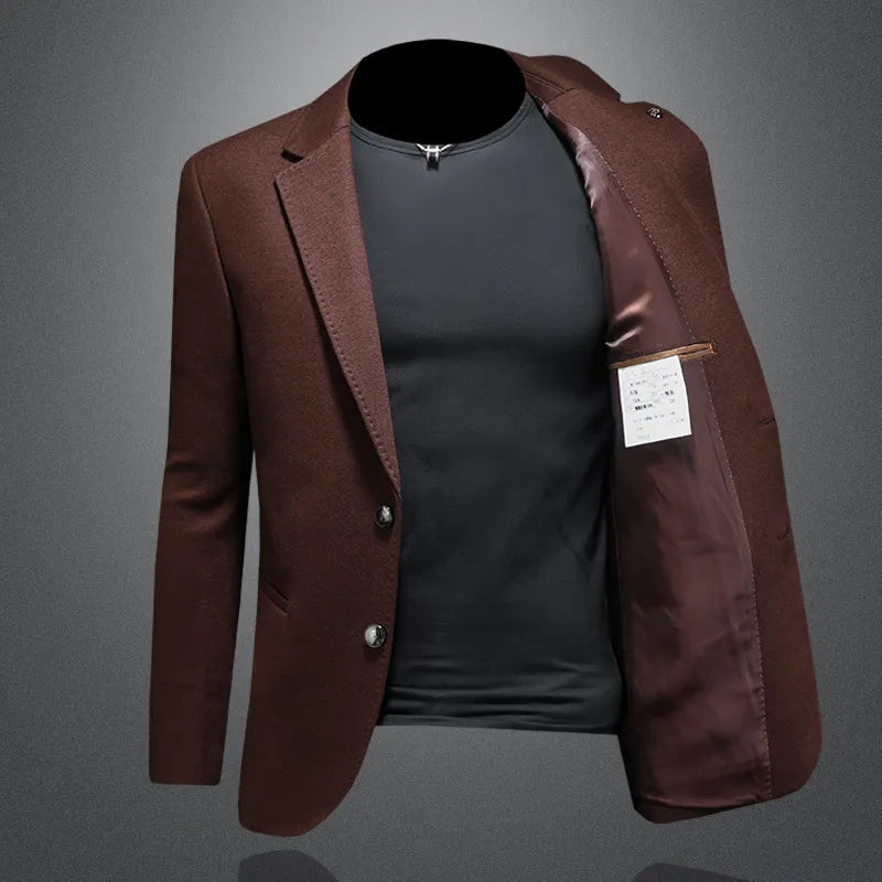 Men's Smart Casual Wool Blend Blazer – Single Breasted Suit Jacket – Black & Coffee
