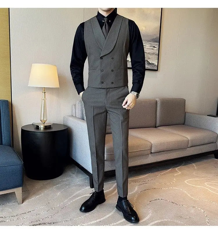 Men's Slim Fit 2-Piece Suit – Striped Single-Breasted Blazer and Trousers for Wedding, Business & Formal Wear