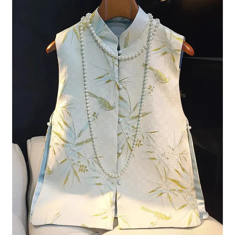 Spring Summer Women Chinese Style Sleeveless Jacket Retro Lady Large Size 5XL Vest Top Femme Fashion Jacquard Waistcoat Coat
