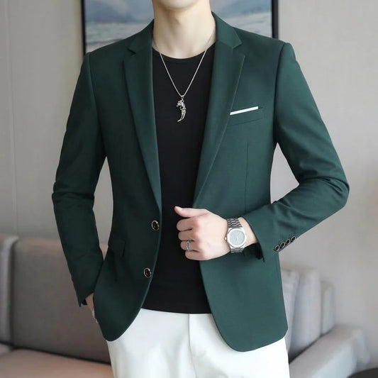 Men's Slim Fit Blazer – Single Button Notched Lapel Formal Suit Jacket for Wedding & Party