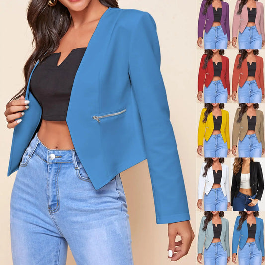 Long Sleeve Zipper Pocket Open Cardigan High-End Feel Summer Hot Sale Women's Slim Fit Style Fashionable Small Suit Top