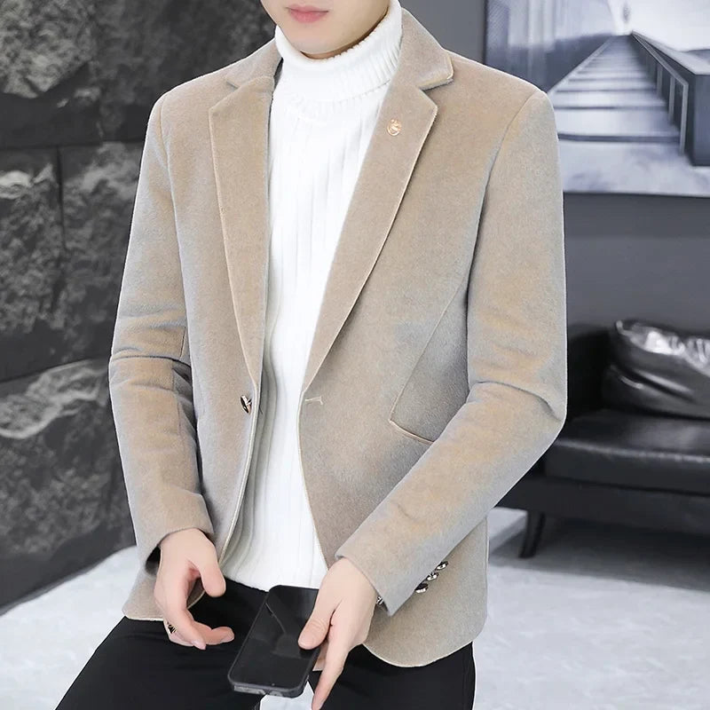 2025 Autumn Suit Men's Fashion Handsome Trend All Matching Woolen Youth Slim Small Suit Dress Single West Coat Coat  M-4XL