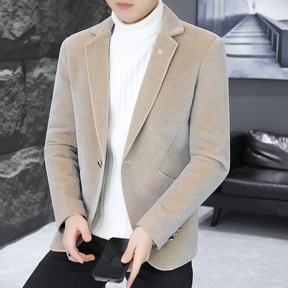 2025 Autumn Suit Men's Fashion Handsome Trend All Matching Woolen Youth Slim Small Suit Dress Single West Coat Coat  M-4XL