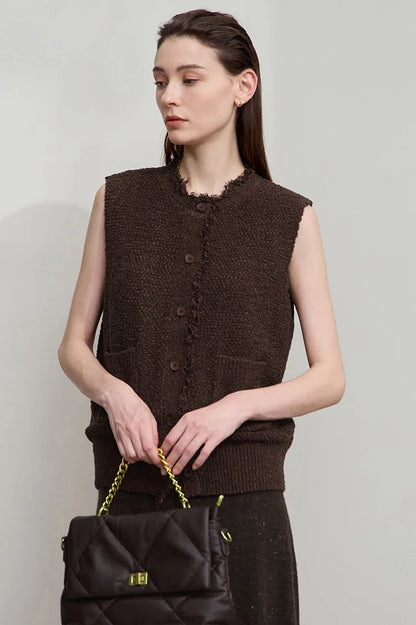 Women's Vest 2025 Autumn New O-neck Elegant Retro Knitted Vest Women's Casual Versatile Loose Sleeveless Top Female12543082