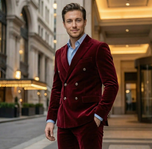 Velvet Double Breasted Blazer for Men Dinner Party Italian Style Smoking Prom Jacket Elegant Jacket and pant for Wedding Party