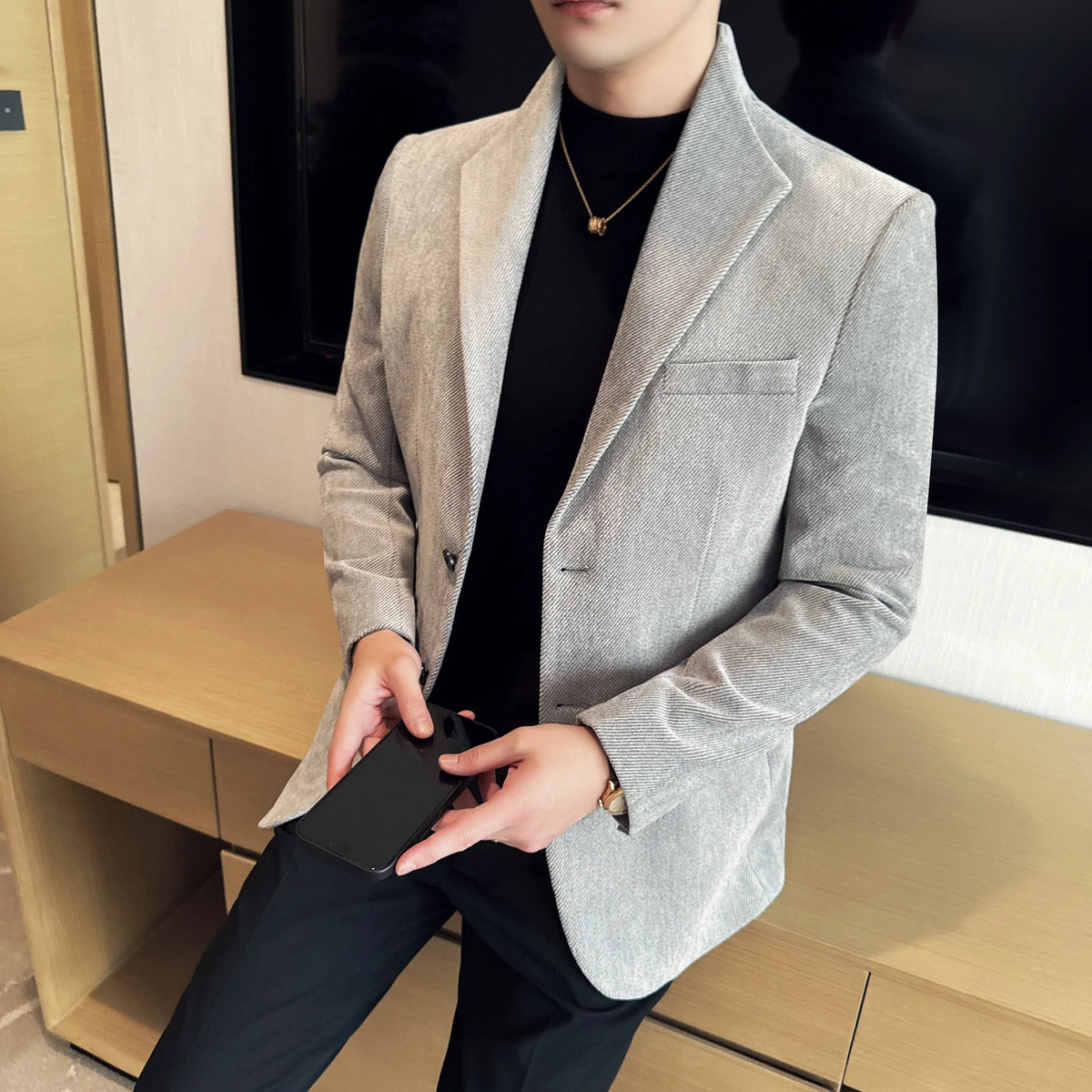 New Chinese Style Stand Collar Fashion Casual Suit Jacket Autumn Winter New Slim Fit Business Formal Social Prom Party Tuxedos