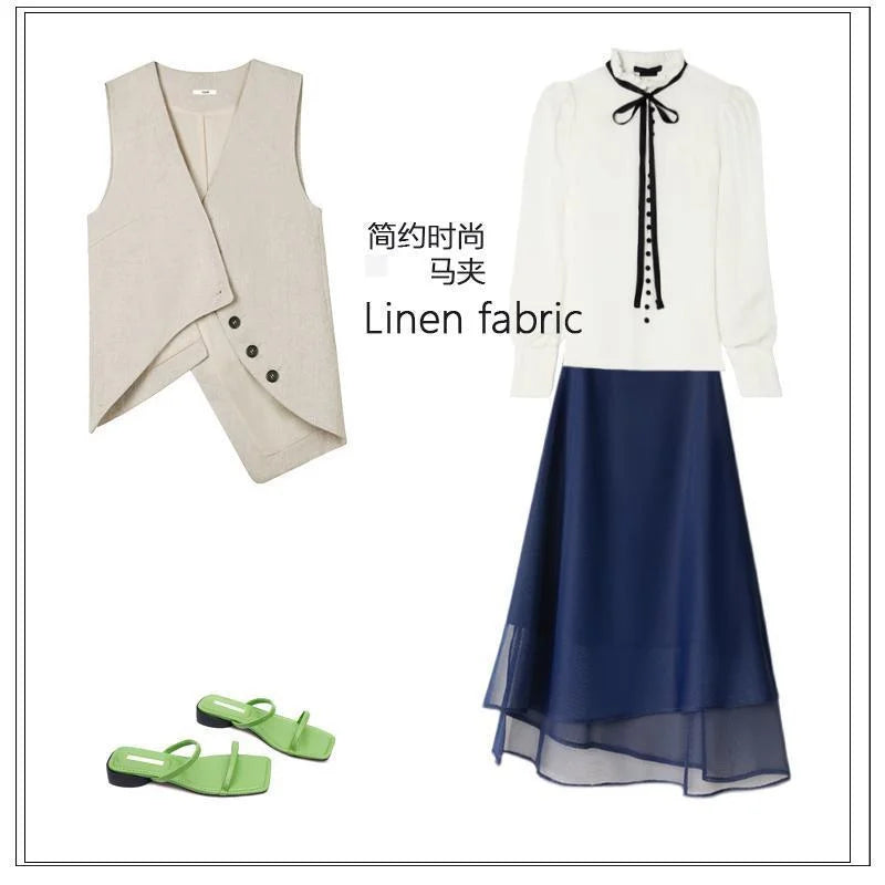 Summer Women High End Suit Sleeveless Outwear Spring Female Casual Waistcoat Jacket Korean Ladies Fashion Solid Color Vest Coat