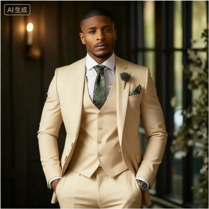 3-Piece Men's Slim Fit Formal Suit with Notch Lapel for Wedding & Business