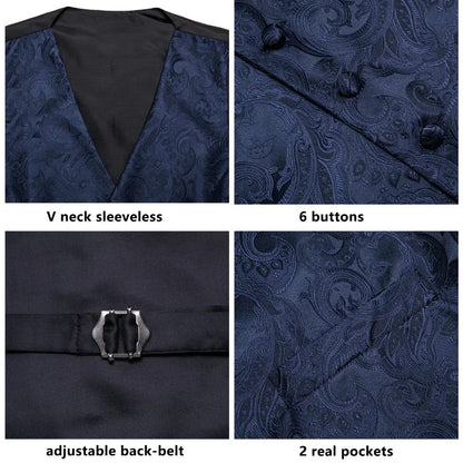 Men's Double Breasted Paisley Jacquard Waistcoat Set with Necktie & Pocket Square for Weddings and Tuxedo