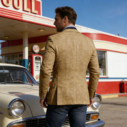 Men's Wool Blend Slim Fit Blazer Single-Breasted Lapel Jacket for Business and Formal Occasions