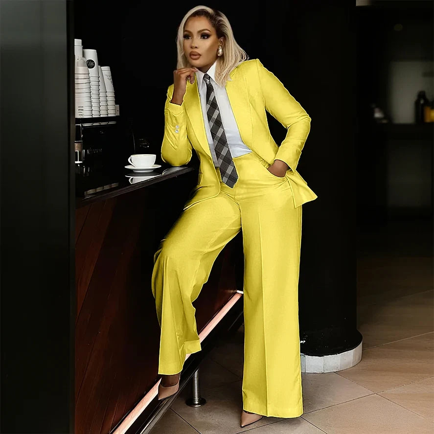 White Women's Suits Modern Formal Fashion Single-breasted Peak Lapel Two Pieces (Jacket+Pants) Office Lady Simple Set