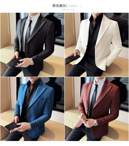 High-end Shiny Business Casual Suit Jacket Men British Style Slim Fit Office Work Men Blazers Wedding Groom Dress Coats 2025