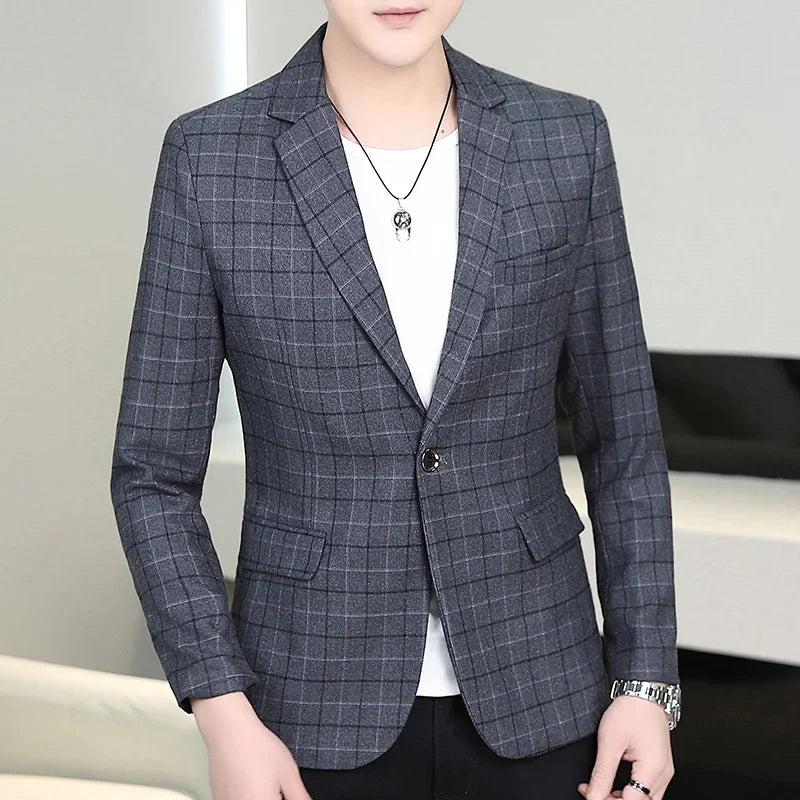 High-quality Men's Stylish and Trendy Business Checkered Single-Piece Western-Style Casual, Fashionable and Form-Fitting Small S