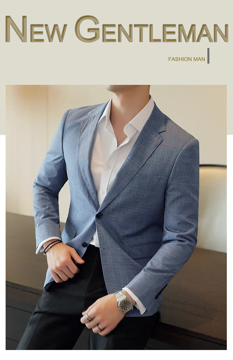 2026 Spring Korean Casual Business Suit Jacket Men Slim Fit Solid Color Wedding Social Banquet Formal Men Blazers Men Clothing