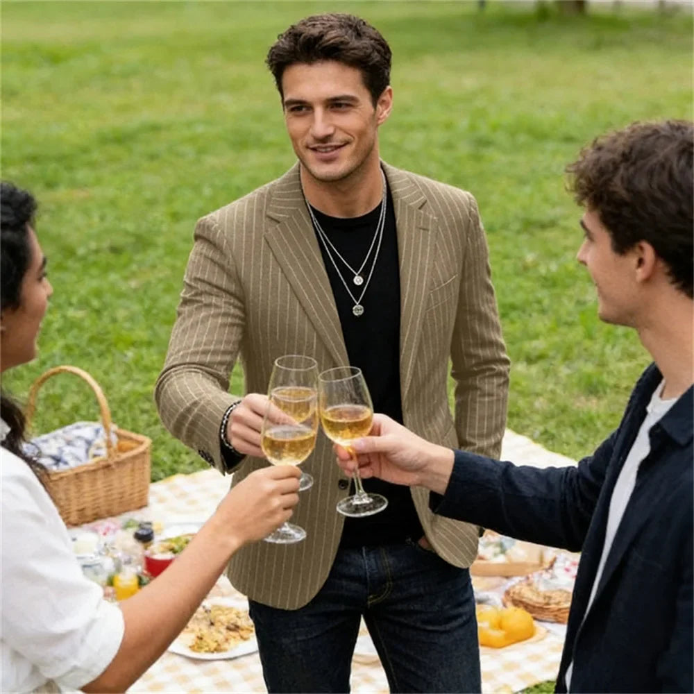Men's Striped Blazer Casual Slim Fit Suit Jacket 2026 New Business Casual Single Breasted Blazer for Men Office Wedding Party Co