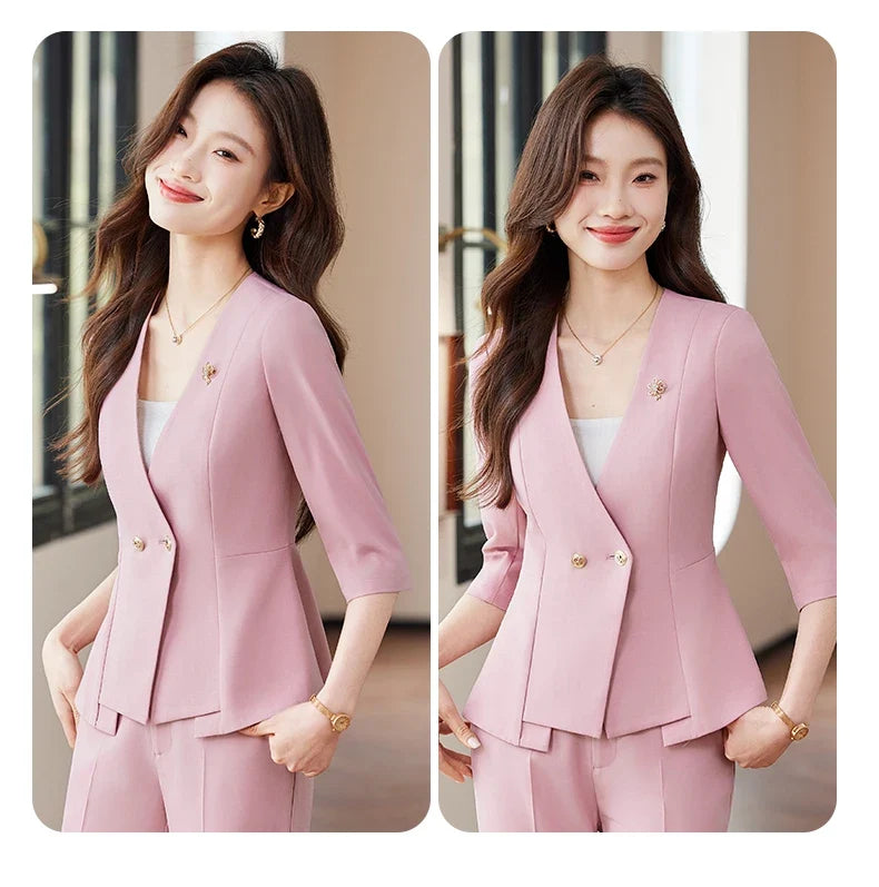2025 Summer New Fashionable Business Women's Suit, High-Quality Two-Piece Mid-Sleeved Blazer + Pants. Soft and Comfortable