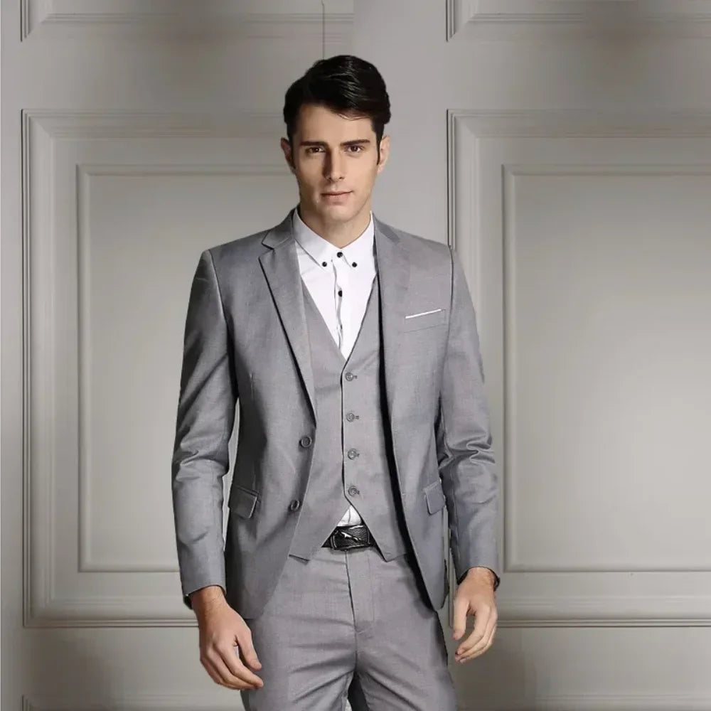Men's 3-Piece Slim Fit Suit – Single-Breasted Blazer, Vest & Trousers in Blue for Banquets & Weddings