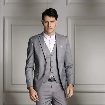 Men's 3-Piece Slim Fit Suit – Single-Breasted Blazer, Vest & Trousers in Blue for Banquets & Weddings