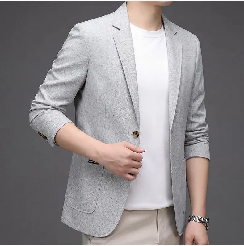 Men's Premium Thin Blazer Spring Summer Solid Color Breathable Cotton Linen Blend Business Casual Jacket Minimalist Office Urban