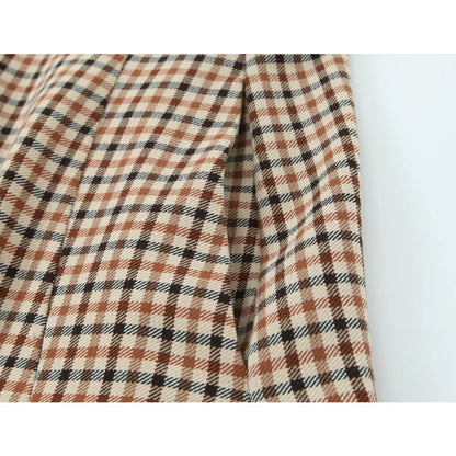 Stylish Plaid Pant Suits for Women New in Commuting Style Two Pieces Straight Plaid Blazer Matching Tonal Pleated Wide Leg Pants