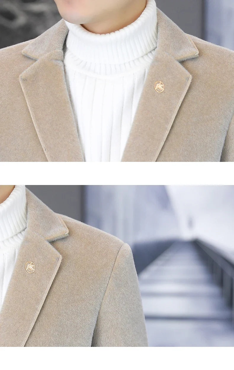 Blazer Autumn/Winter Golden Sable Velvet and Cotton Thickened Thermal Small Suit Fashion Business Men's Slim Blazer