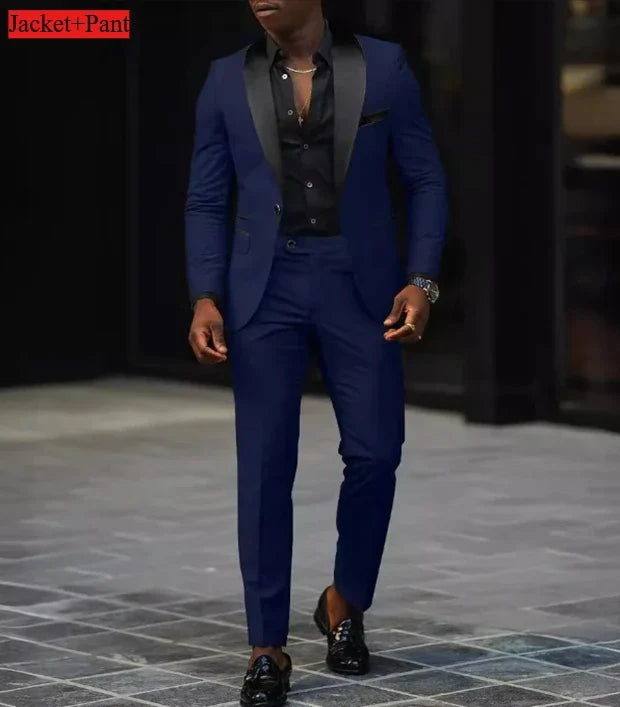 Men Formal Slim Fit Tuxedo Prom Suit Male Groom Wedding Blazers High Quality Groomsman Luxury Dress Business Banquet Party Suit