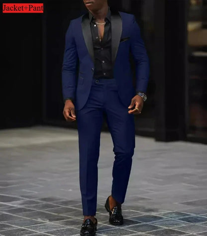 Men Formal Slim Fit Tuxedo Prom Suit Male Groom Wedding Blazers High Quality Groomsman Luxury Dress Business Banquet Party Suit