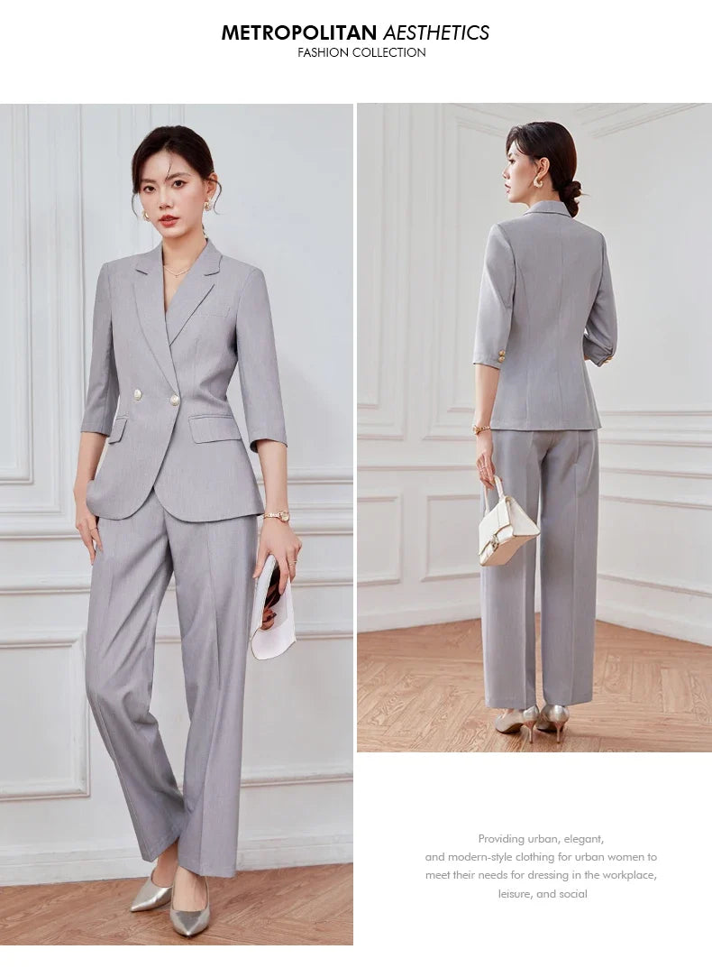 Mid-sleeved fashionable business women's clothing, high-quality two-piece suit jacket + pants, new spring 2026