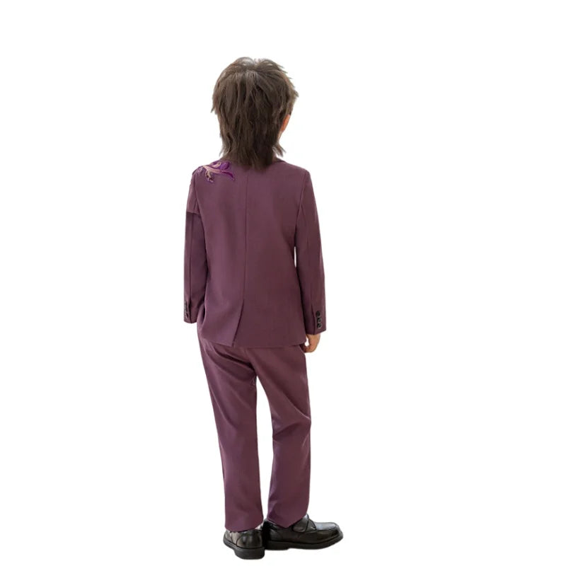 Children's Embroidered Suit Set Flower Boys Wedding Outfit Kids Jacket Vest Pants Tie 4Pieces Birthdy Party Clothes Set