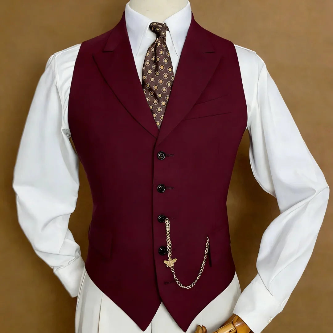 Men's Vest with Lapel Single Breasted Solid Waistcoat for Wedding & Formal Occasions