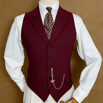 Men's Vest with Lapel Single Breasted Solid Waistcoat for Wedding & Formal Occasions