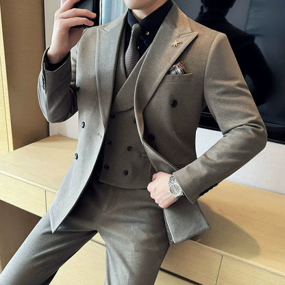 (Jacket+Pant) Autumn Winter Thickened Woolen Suit 2025 New High Quality Slim Business Tuxedo Fashion Wedding Social Suits
