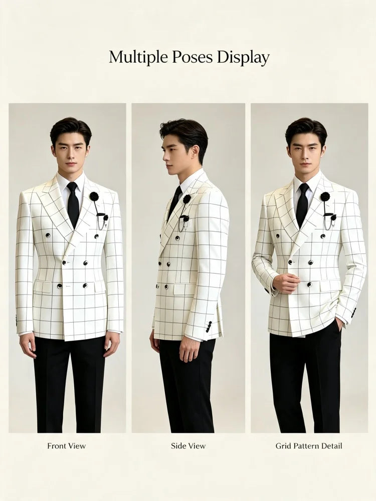 Men's Minimalist Casual Blazer Slim Fit Double Breasted High Quality Fashion Business Work Groom Wedding Party Man Jacket Coat