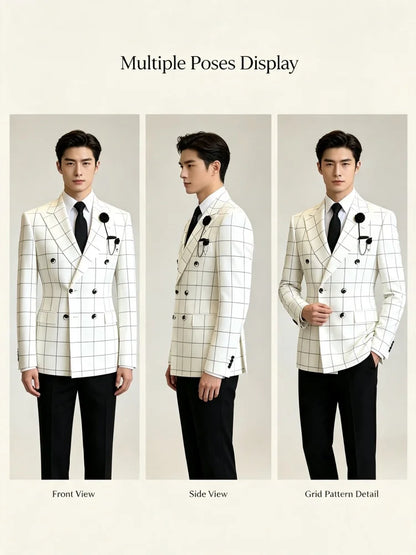 Men's Minimalist Casual Blazer Slim Fit Double Breasted High Quality Fashion Business Work Groom Wedding Party Man Jacket Coat
