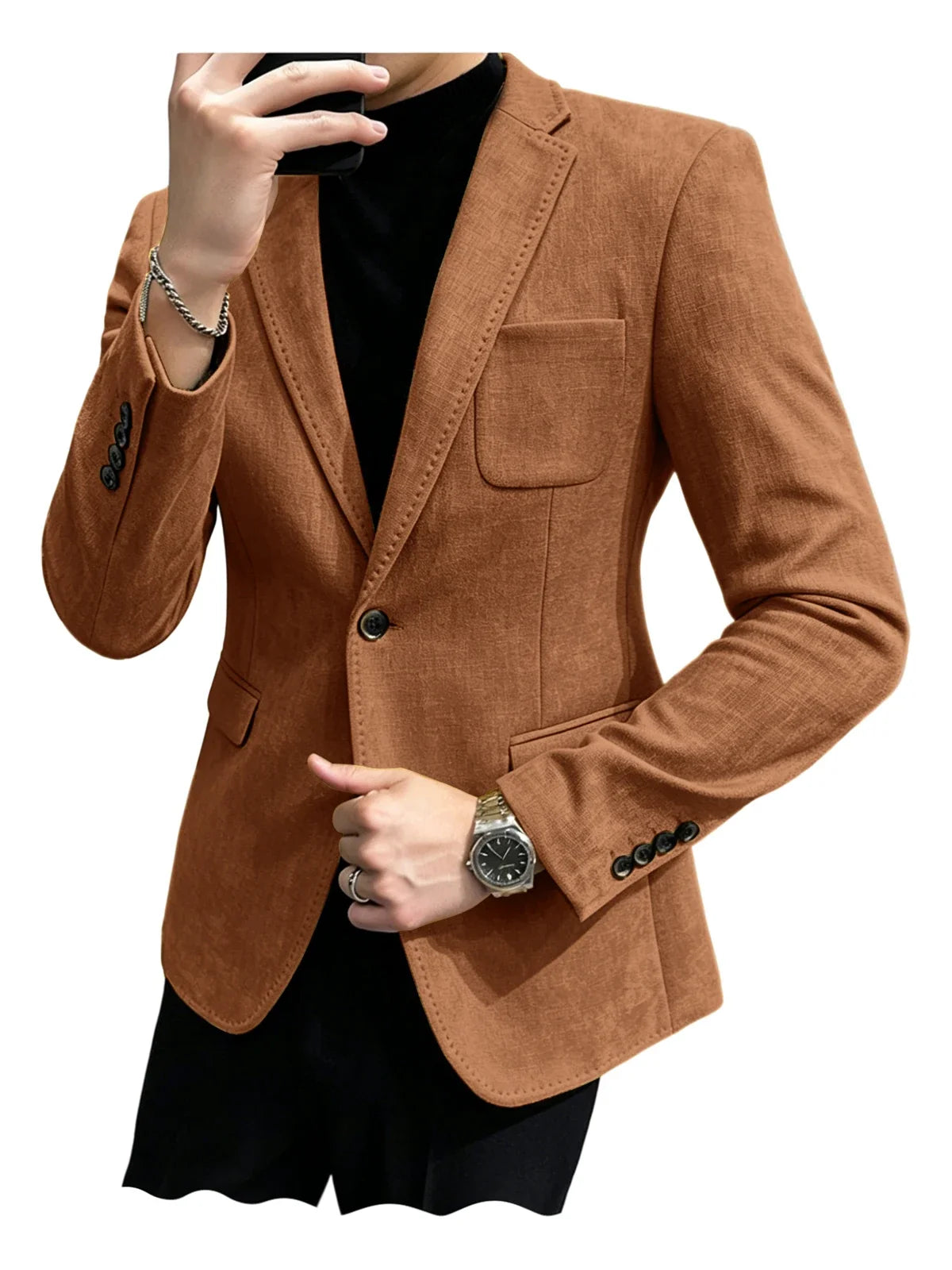 Cotton Linen Blend Men Suit Blazer Slim Fit Breathable Soft Man Jacket For Business Wedding Office Daily Vacation Outdoor Coat
