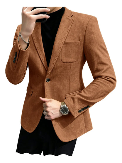 Cotton Linen Blend Men Suit Blazer Slim Fit Breathable Soft Man Jacket For Business Wedding Office Daily Vacation Outdoor Coat