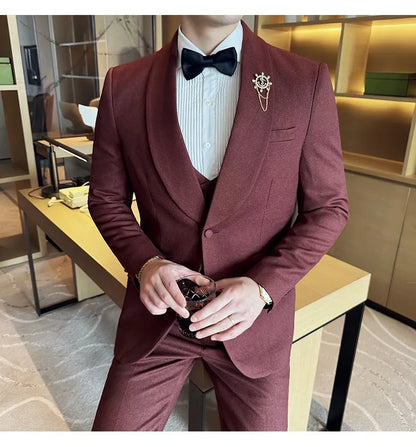 Men's Slim Fit 3-Piece Suit for Weddings, Parties & Formal Occasions – White, Red, Black
