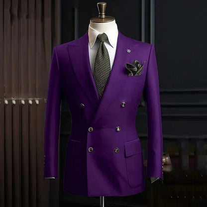 Lavender Slim Fit Blazer for Men Peak Lapel Double Breasted Elegant Smoking Jacket Blazer for Wedding Business Banquet One Coat