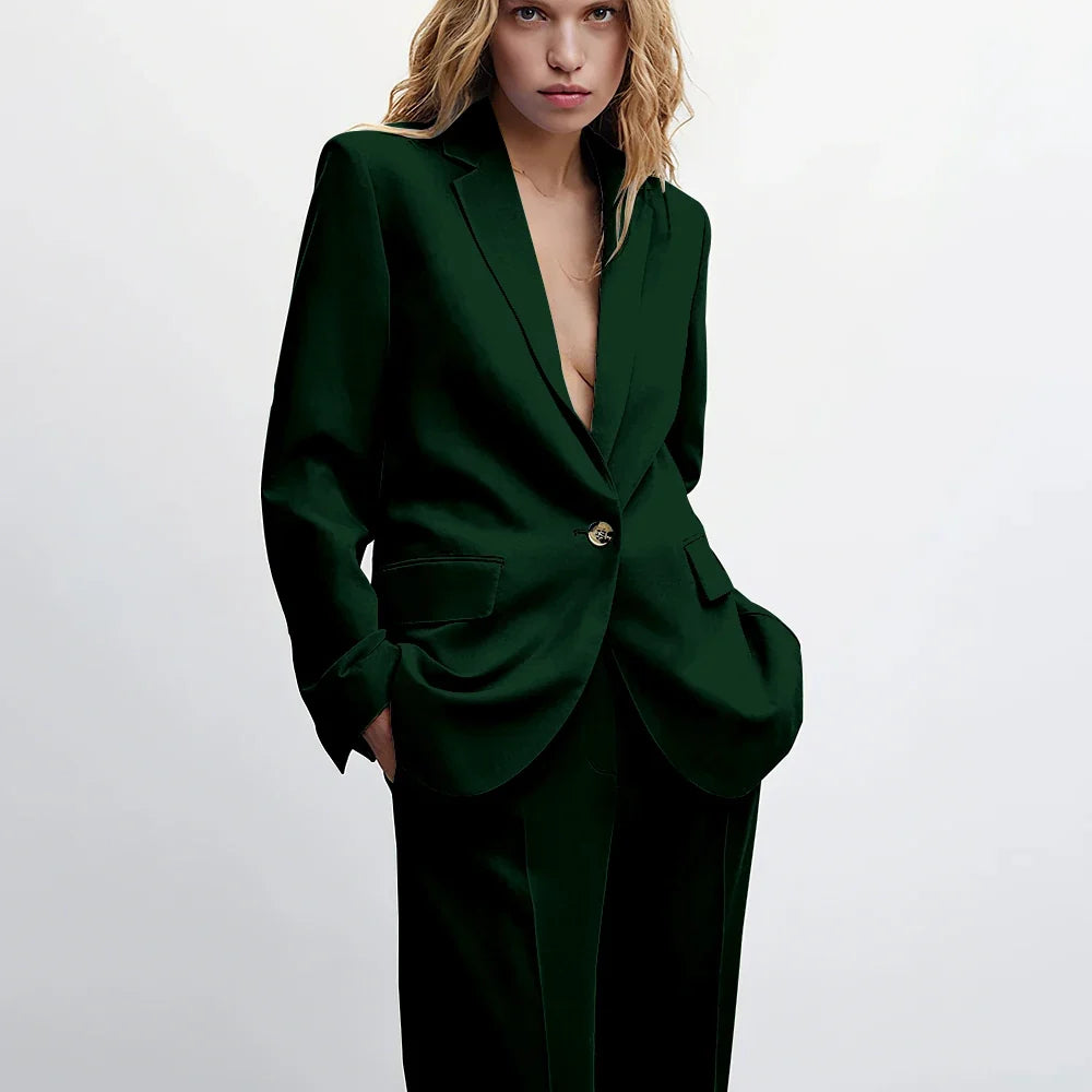 Graceful Blue Notch Lapel Suits For Women Casual Single Breasted 2 Piece Daily Interview Business Speech Outfits Jacket Pants