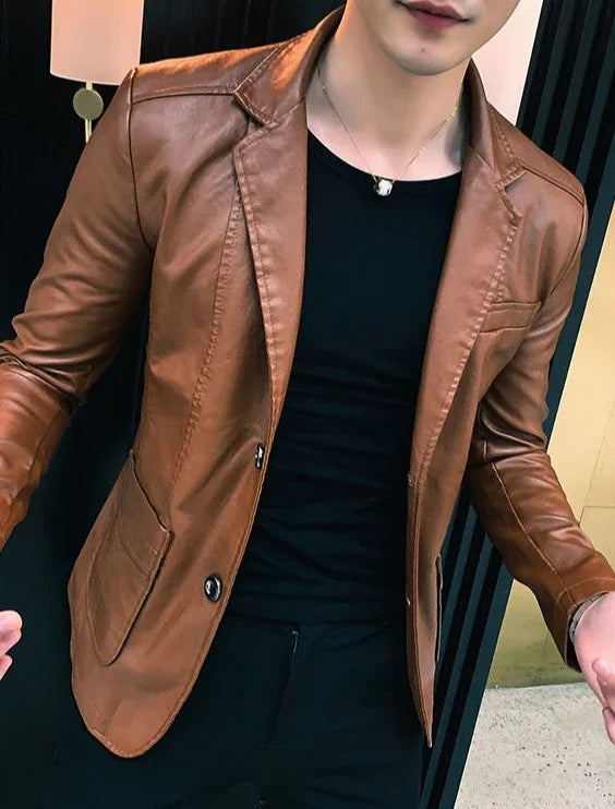 Coat Korean Style Male Leather Blazer Single Breasted Spring Clothes Men's Suit Jackets Luxury Designer High Quality Simple New