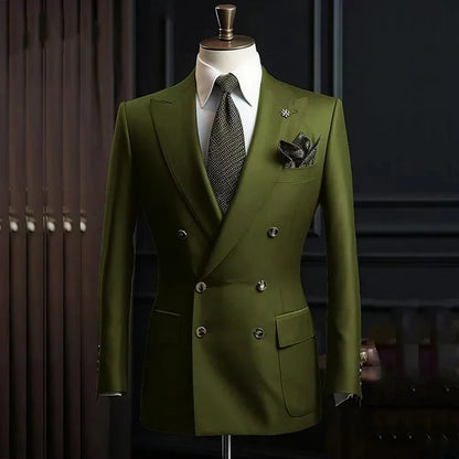 Solid Blazer for Men Peak Lapel Double Breasted Dinner Jacket Elegant Smoking Slim Fit Suit Coat for Wedding/Business Banquet