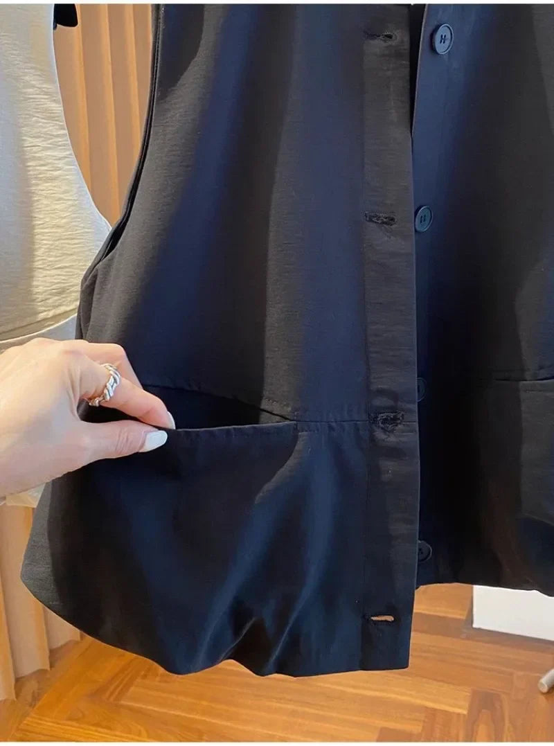 Vest Female Spring Autumn Casual Lined Waistcoat Women O-Neck Sleeveless Jacket Women Solid Single-breasted Vest Coat