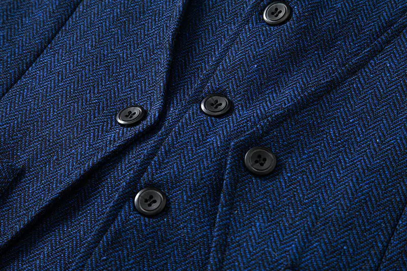 Men's Triple-Breasted Herringbone Tweed Vest – Retro Fake Two-Piece Waistcoat for Weddings & Smart-Casual Occasions