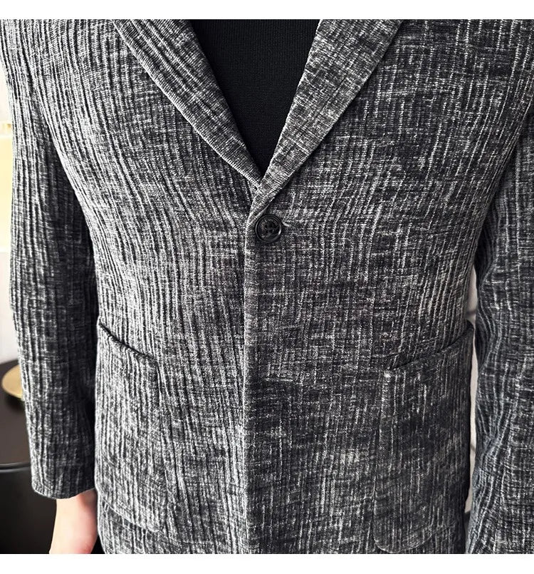 2025 Winter Chenier Thick Suit Jacket for Men Korean Slim Fit Casual Business Men Blazers Wedding Groom Office Social Dress Coat